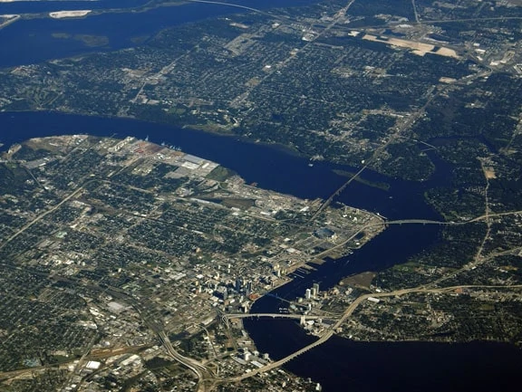 Arial map view of Jax.